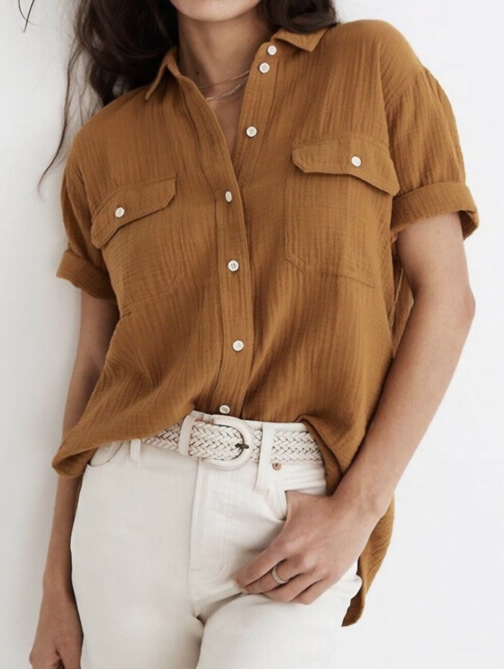MADEWELL Mustard 100% Light Spun Gauzy Cotton Oversized Button Down Shirt SZ XS